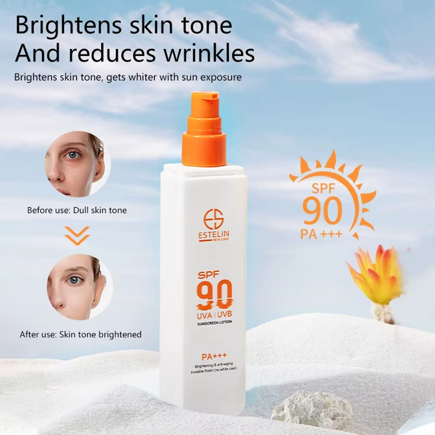 ESTELIN Moisturizing Brightening UV Protection Vitamin C SPF 90 Sunscreen Lotion 120g
